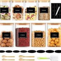 Cotreasure Botes Cocina Almacenaje 5 Piezas (2500 ml +2 x 700 ml +2 x 530 ml),Tarros de Cristal con Tapa,Botes Especias,Para Almacenar Harina, Avena, Cereales, Espaguetis (32)