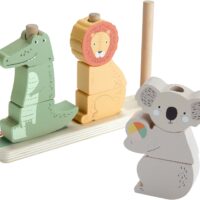 Fisher-Price Bloques apilables con forma de animales (koala, león y cocodrilo), 10 piezas fabricadas con material certificado FSC, juego inspirado en Montessori, para bebés +12 meses (HXV04)