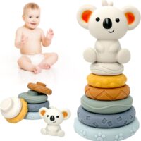 pofgwjz Torre De Apilamiento Suave Sensory DenticióN Juguetes para Bebé, Cubos Apilables Bebe Juguetes, Juguetes Sensoriales de Silicona, Apto para Bebés Mayores de 6 Meses