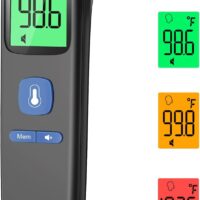 Termómetro de fiebre para bebés, niños y adultos, termómetro de frente sin contacto, termómetro infrarrojo digital con lecturas precisas instantáneas, alarma de fiebre, pantalla LCD y 35