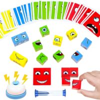 ZUNIPLEX Puzzle de Madera de Expresión Facial,Cubo de Madera,Puzzle de Madera con Caras mágicas para niños a Partir de 3 años,Juego Interactivo con Campana y Reloj de Arena.