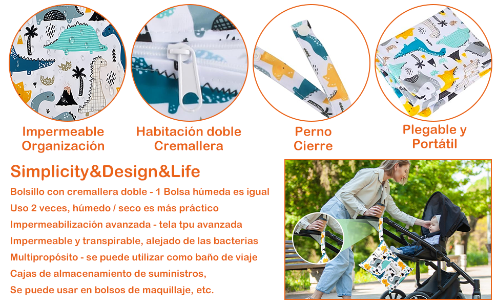 Bolsa de pañales reutilizable con cremallera