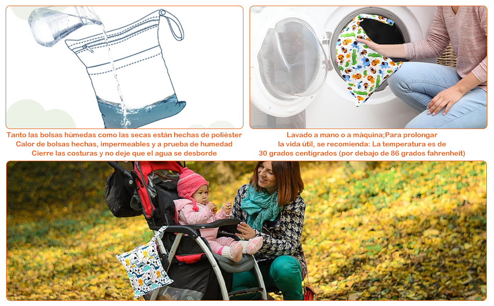 Bolsa de pañales reutilizable con cremallera