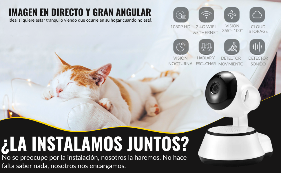 Camara de Vigilancia Wifi Interior Con detección de Movimiento y Visión Nocturna