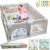 PARVULI Parque Infantil Bebe 150x180cm – Corralito Bebe con 6 agarraderas y Alfombra de Juegos Acolchada – Parque Bebes para Casa Plegable con Malla Transpirable y Vayas con Protecciones