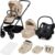 LIONELO MERIL 3 en 1 Cochecito de Bebé Multiusos 0-48 Meses Hasta 22 kg, Capazo hasta 9 kg, Silla de Coche Hasta 13 kg, Ruedas Todoterreno 360°, Suepensión Total, Capota XXL UPF50+ (Beige)