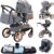 YAZOCO carrito bebe 3 en 1 Cochecito de Bebé Combinado Compacto Todoterreno Lujoso Paisaje Alto Cuatro Veces 0-36 Kg Sillas de paseo BastóN Plegable Accesorios CóModos (5 Gris)