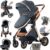 3 en 1 Sistema de Viaje Para Bebé 3 en 1 Reclinable Silla de Paseo Carrito con Capazo Cochecito de Bebé Cochecito de Paisaje Alto Cochecito Estándar Plegable de Recién Nacido (225 Blue)