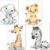 artpin® Juego de 4 imágenes para habitación de bebé,decoración para niños y niñas,para habitación de los niños,animales de la selva,safari África,murales de elefante tigre jirafa Zebra P60