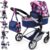 Bayer Design Design-18169AA 18169AA Cochecito de Muñecas City Neo, con Bolso, transformable, Altura Regulable, Plegable, Moderno, Color Azul con Estrellas