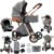 Cochecito 3 en 1 Convertible: Plegable + Cuna Reversible con Toldo Grande UPF50+ y Estructura Robusta(gris)