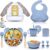 Dazhtu Vajilla Bebe, 11 Piezas Vajilla de Silicona para Bebés con Ventosa, Plato Bebe Ventosa Platos bebe impermeable, Cubiertos Bebe, Babero, Vajilla de aprendizaje para comer destete(Azul)