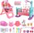 deAO Mi Primera Muñeca Bebé Conjunto Incluye Muñeca de 12” con Pijama, Cuna con Móvil y Ropa de Cama, Trona, Sonajero, Orinal y Más Accesorios (Multicolor 2)