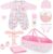 deAO Ropa de Muñecas con Moisés, 11 Piezas de Juego de Ropa de Muñecas Bebé para Muñecas Bebé de 30-43 cm, Linda Ropa de Bebé, Incluye Ropa, Cuna, Gorro, Biberón y Más, Regalos para Niñas Niños