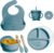 DUXCO Vajilla de Silicona para Bebé – set de 6 piezas – incluye juego de cubiertos infantil, plato con ventosa antideslizante y babero impermeable exclusivamente para tu bebé. (Azul Marino)