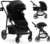 GOPLUS Carrito de Bebé Plegable para 0-36 Meses, 3 en 1 Ligero y Reversible, 3 Posiciones de Reclinado, Arnés de Seguridad de 5 Puntos, Portavasos y Cesta, Cochecito de Bebé Carga 15 KG (Negro)