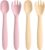HOTUT Cucharas Bebe y Tenedor Bebe Aprendizaje, 4PCS Cucharas y Tenedores para Bebés de Silicona, Cuchara y Tenedor de Silicona con Asas Flexibles, Sin BPA, Juego de Cubiertos para Bebés
