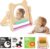 WOODEN TEETHER Montessori – Espejo para bebé con 120 páginas de tarjetas visualmente estimulantes, juguete de madera para el tiempo abdominal, juguete Montessori para recién nacidos, 0, 3, 6, 12 meses